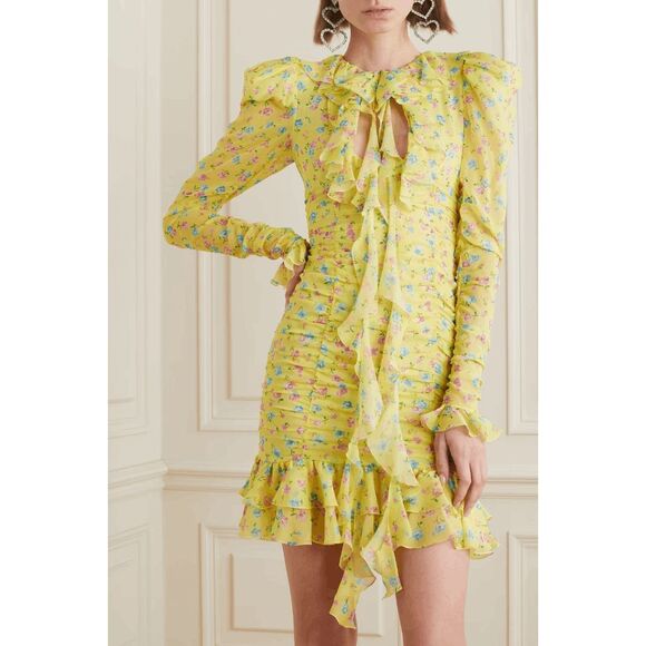 ALESSANDRA RICH Violet cutout ruffled floral-print silk-georgette mini dress IT3 - Picture 2 of 12